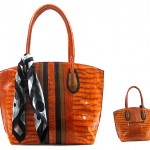 Croc Embossed Tote Bags w/ Polka Dots Sash (BG-T463OG)