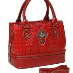 62% off Genuine Leather Croc Embossed Satchel Bag w/ Cross Charm