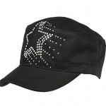 Military Cap w/ Jeweled Splashing Star Sign - Black