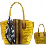 Croc Embossed Tote Bags w/ Polka Dots Sash (BG-T463YL)